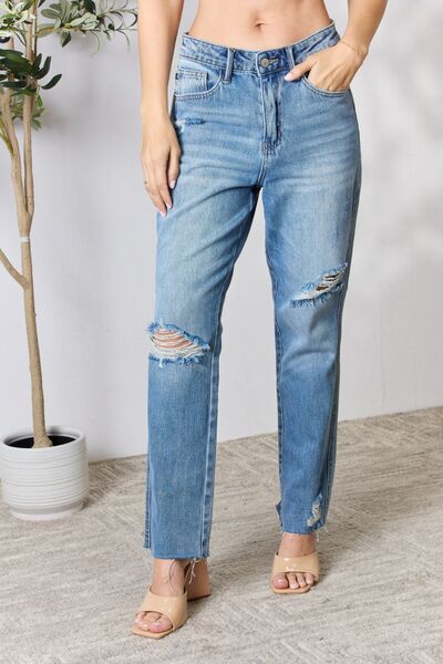 Sasha Full Size Distressed Raw Hem Straight Jeans