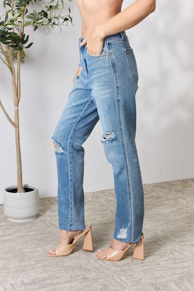 Sasha Full Size Distressed Raw Hem Straight Jeans